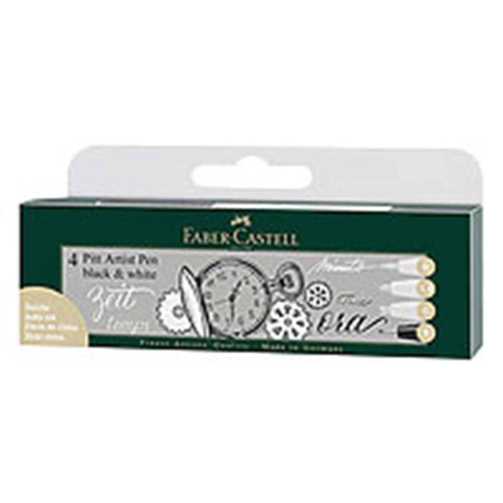 Faber Castell, Pitt, Artist Pen, Black & White, Wallet, 4 Count